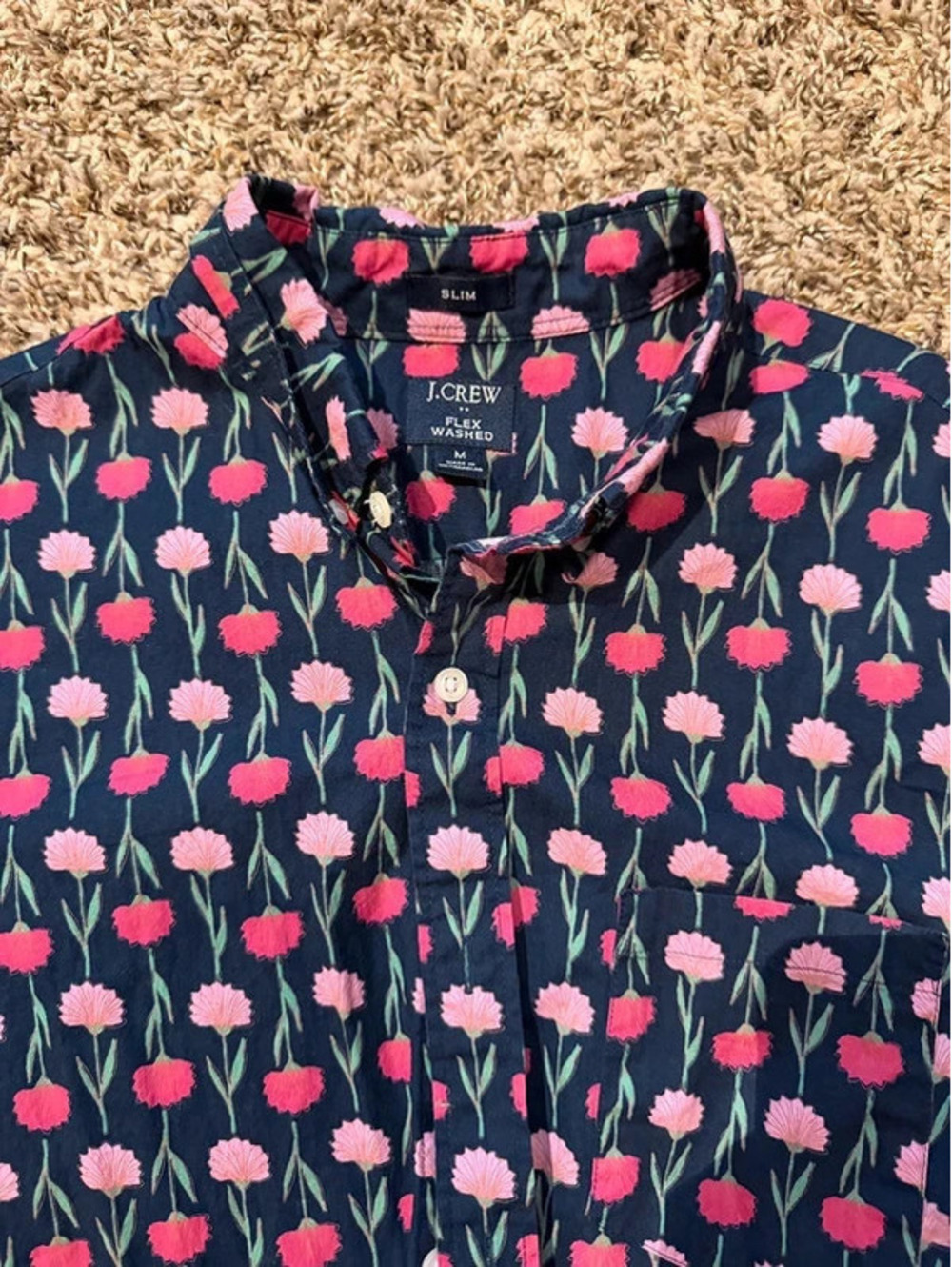 J. Crew Mens Flex Washed Slim Fit Short Sleeve Floral Button Down Shirt medium